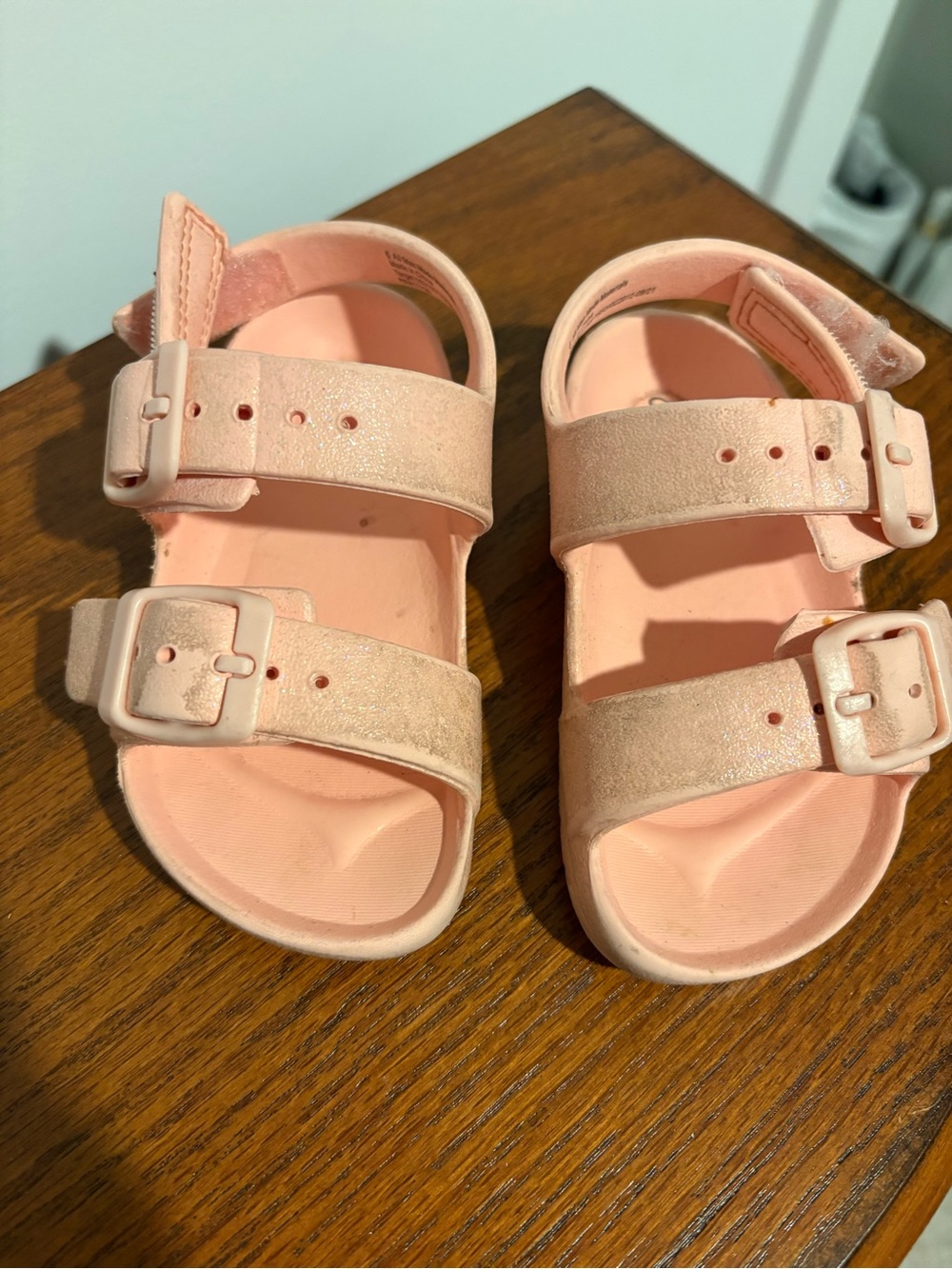 Cat & Jack Light Pink Glitter Double-Buckle Sandals for Kids